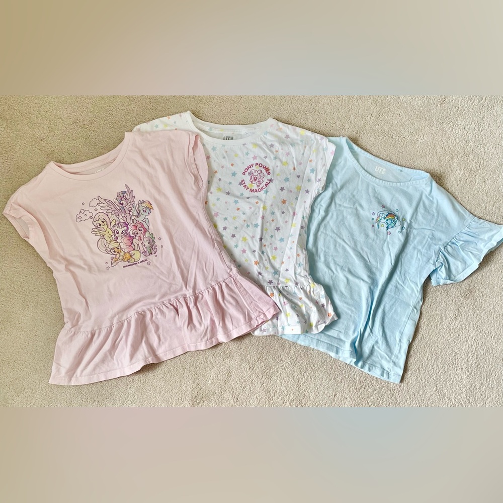 Uniqlo girls My Little Pony T-shirts, bundle of 3, pink blue rainbow, size 5-6